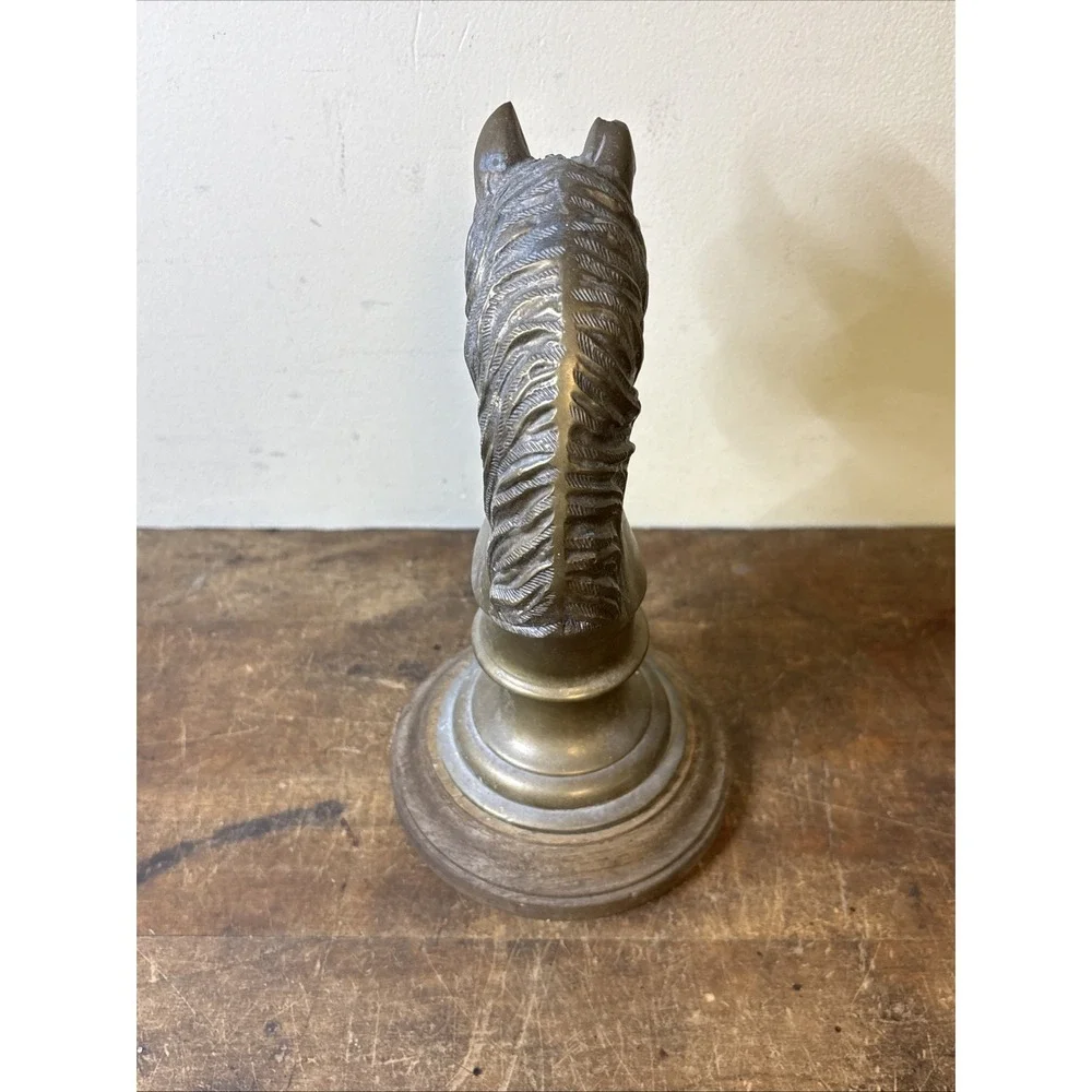 Brass Horse Head Figurine Bust Sculpture Display on Wood Base - AS IS
